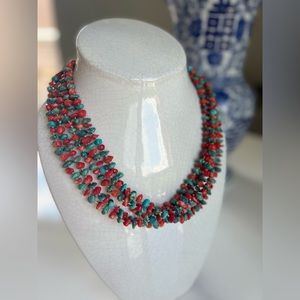 112” turquoise and coral necklace